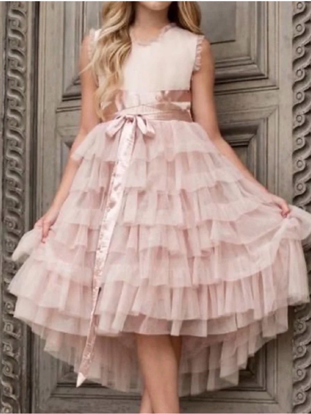 NWOT Joyfolie Mia Joy Mauve Ruffled Tulle Party Dress with Velvet Waistband - Picture 7 of 7
